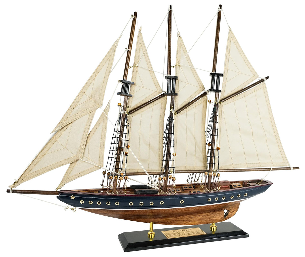 SAILINGSTORY Wooden Sailboat Model Ship Sailboat Decor 24" Schooner Atlantic 1:60 Scale Replica Blue and Walnut Antique Finish HOME DECOR SAILINGSTORY