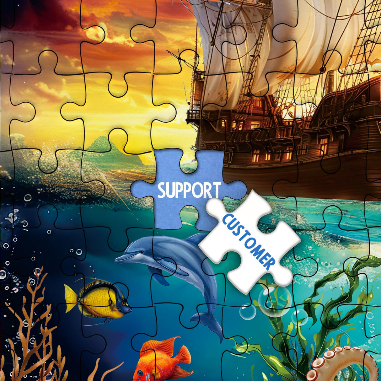 Ocean Sailboat Octopus Puzzles for Adults 1000 Pieces, Colorful Beach Dolphin Sea Jigsaw Puzzles, Beautiful Art Bird Scenic Puzzle IdeaBazar