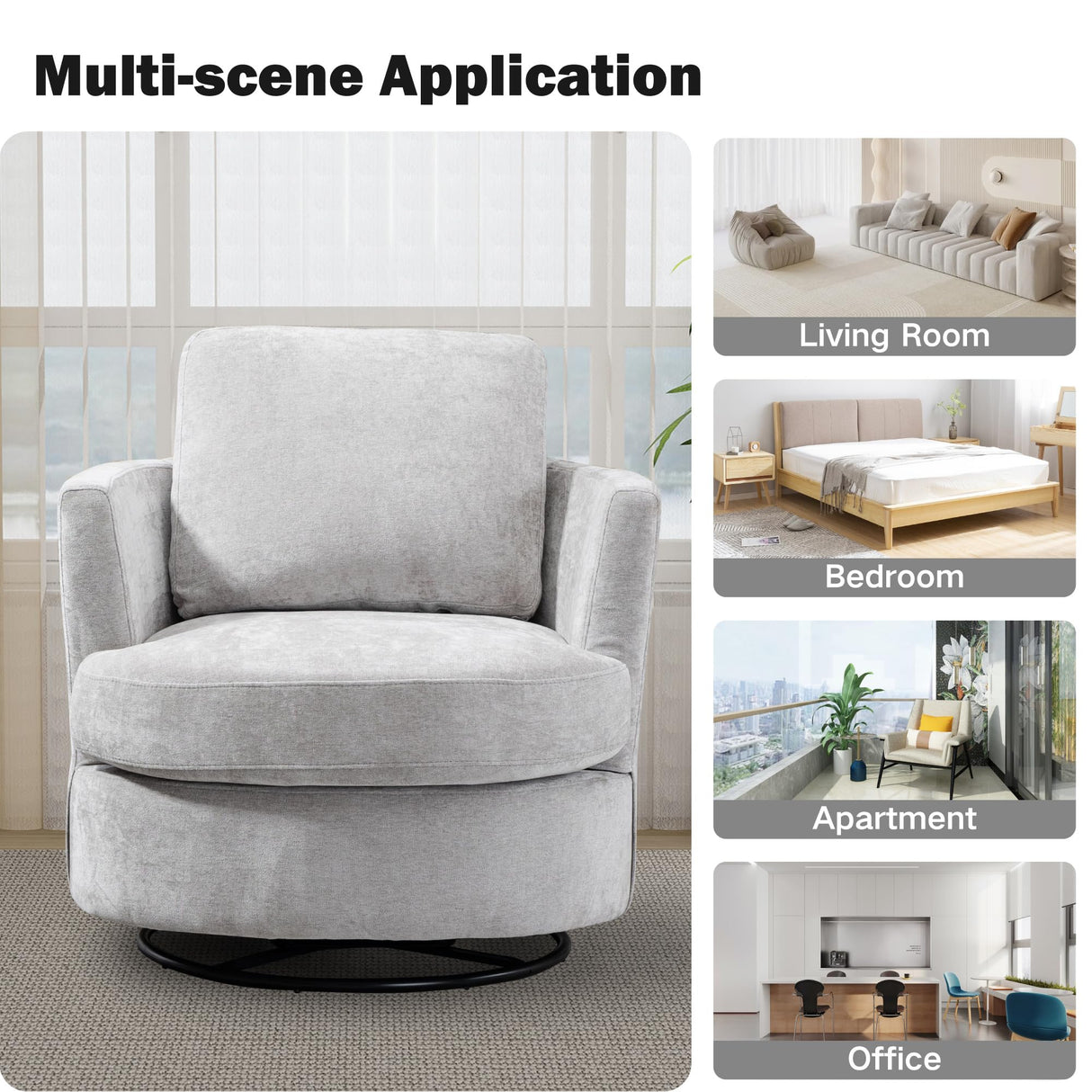 Chifee & Vingol 32" Chenille Swivel Barrel Chair Upholstered Round Chair,Light Grey Chifee & Vingol