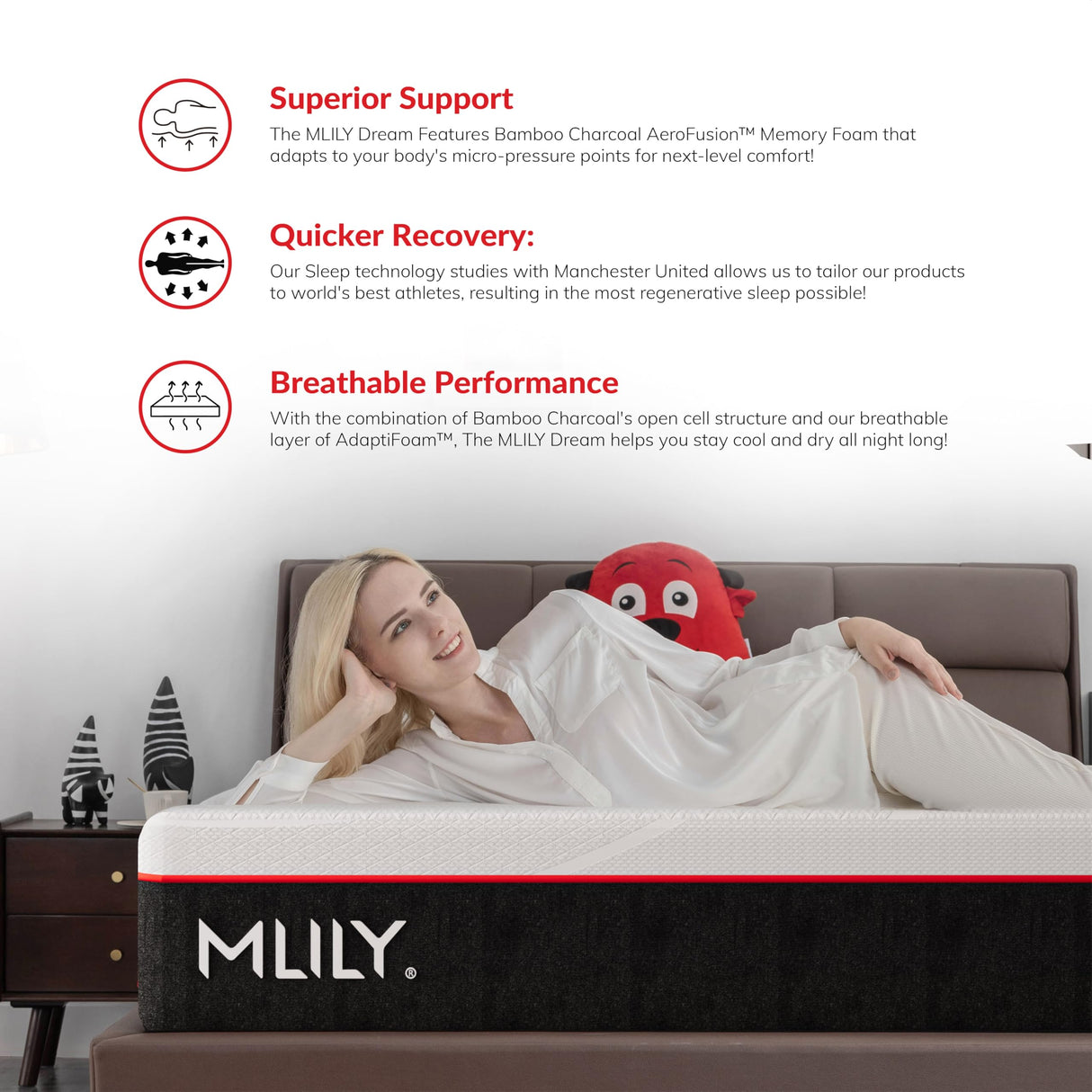 MLILY California King Mattress Bed Mattress, Manchester United 10 Inch Memory Foam Mattress, Cool Sleep & Pressure Relief, Made in USA, White MLILY