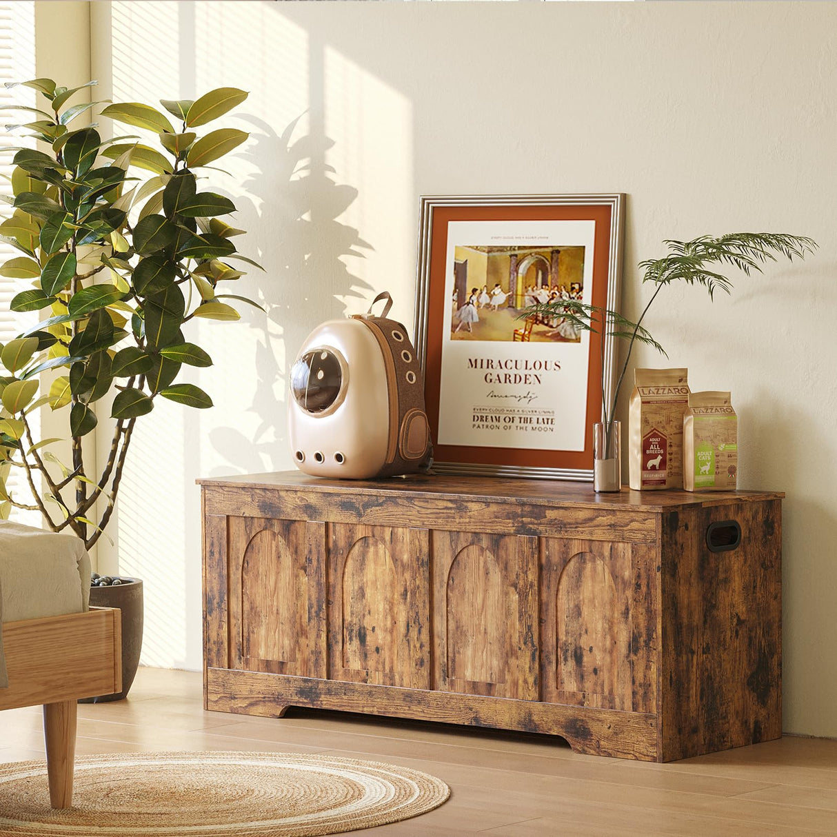 DINZI LVJ Storage Chest, 47.2”Wooden Storage Box with 2 Safety Hinges, Entryway Shoe Bench with Flip-Top, Large Trunk for Living Room, Bedroom, Easy Assembly, Rustic Brown DINZI LVJ