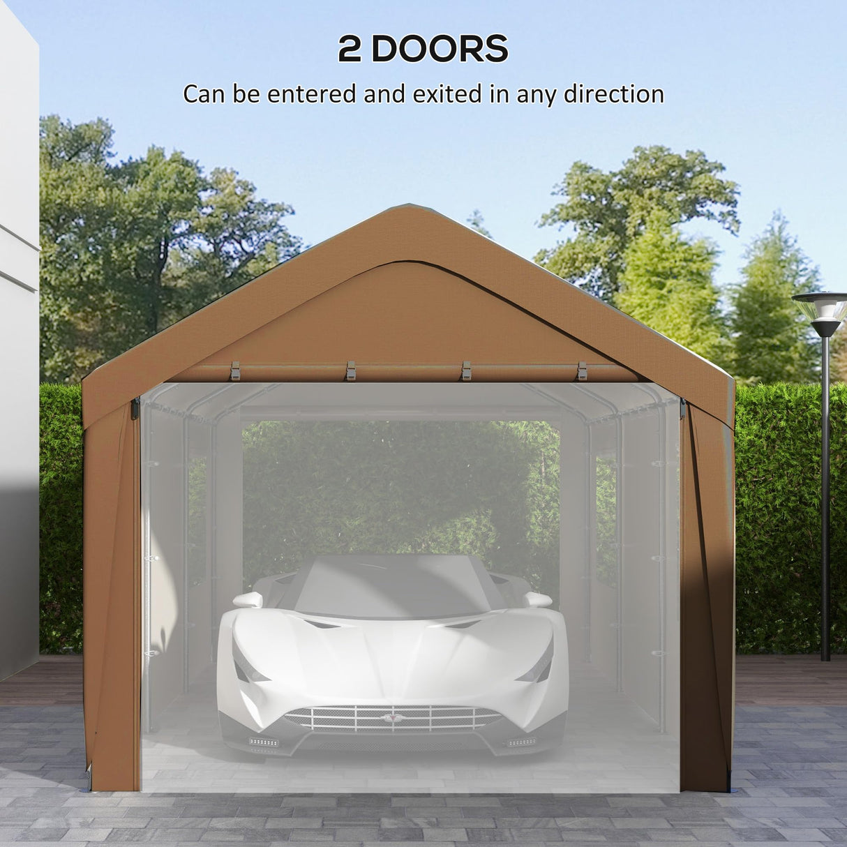 Outsunny Carport 10' x 20' Portable Garage, Heavy Duty Car Port Canopy with 2 Roll-up Doors & 4 Ventilated Windows for Car, Truck, Boat, Garden Tools, Tan Outsunny