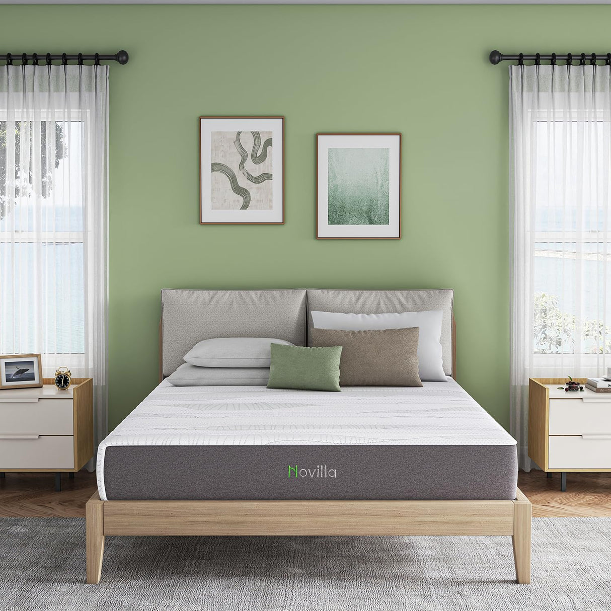 Novilla 14 Inch Queen Size Mattress in a Box with Advanced Cooling Gel Memory Foam Bed with Advanced Charcoal Support Medium-Firm Pressure Relief with Motion Reduction & Triple-Zone Support Novilla
