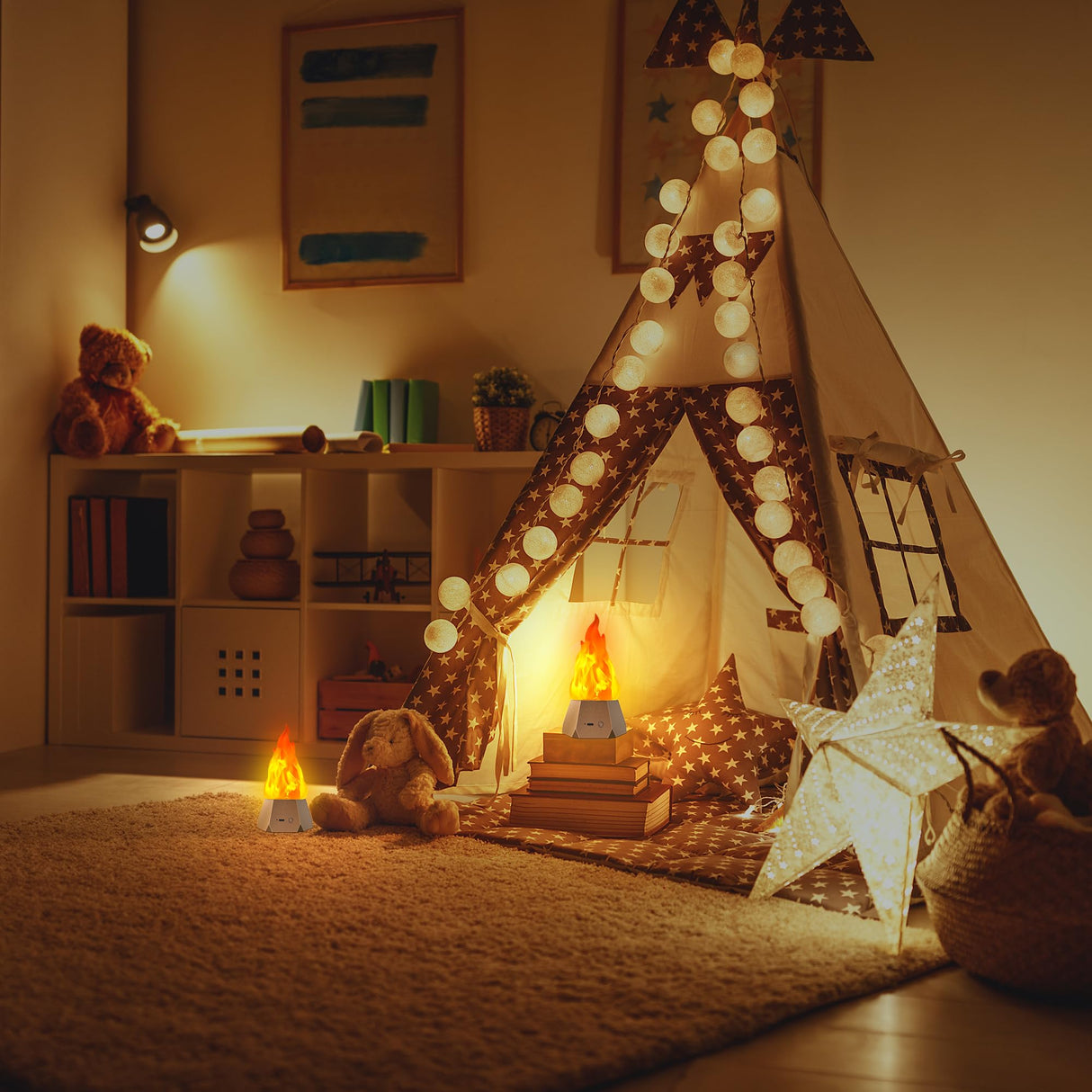 Ollcuz Fake Fire Lamp, USB Rechargeable Flameless Candles with Flickering Flame, 3-Mode LED Flame Light for Outdoor Camping Holiday Halloween Christmas Thanksgiving Table Yard Decorations Ollcuz