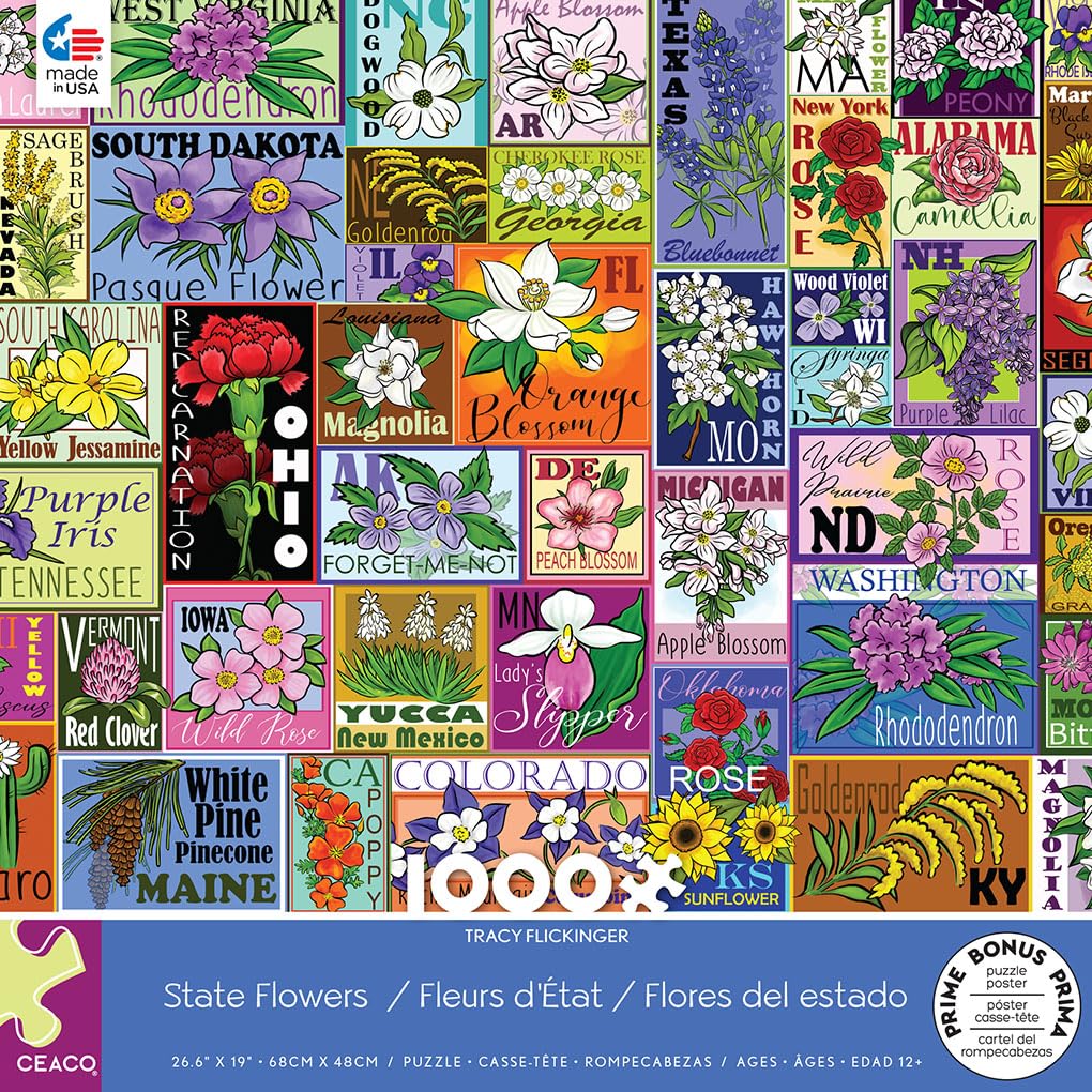 Ceaco - Tracy Flickinger - State Flowers - 1000 Piece Jigsaw Puzzle Ceaco
