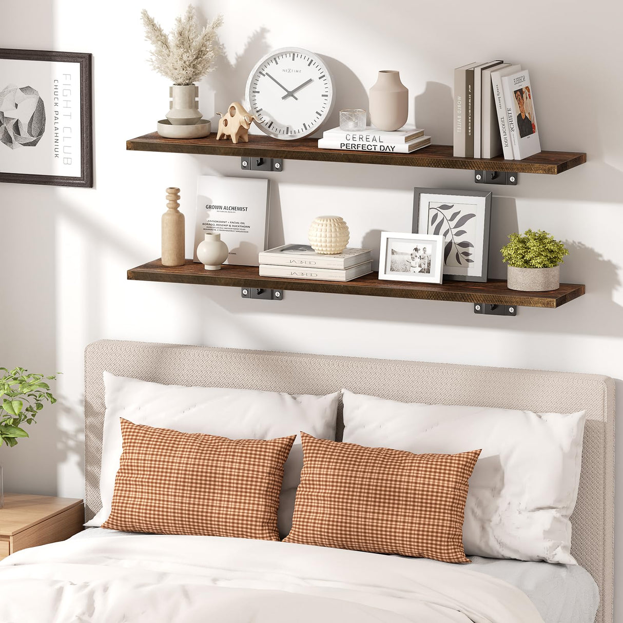 Alsonerbay 36 Inch Floating Shelves for Wall Storage, Wooden Wall Shelves Large Rustic Shelves for Bathroom, Living Room, Bedroom (2 Pack, Dark Brown) Alsonerbay