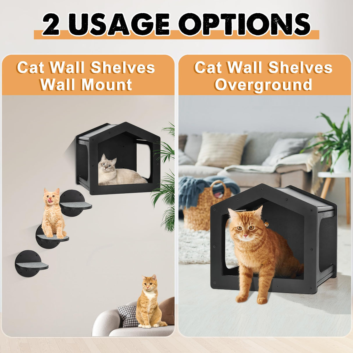 Cat Wall Shelves and Perches - House Fit for Cats Up to 25Lbs, 1 Condo and 3 Large Steps With Scratching Pad, Climbing Shelf for Indoor, Furniture ugiftt