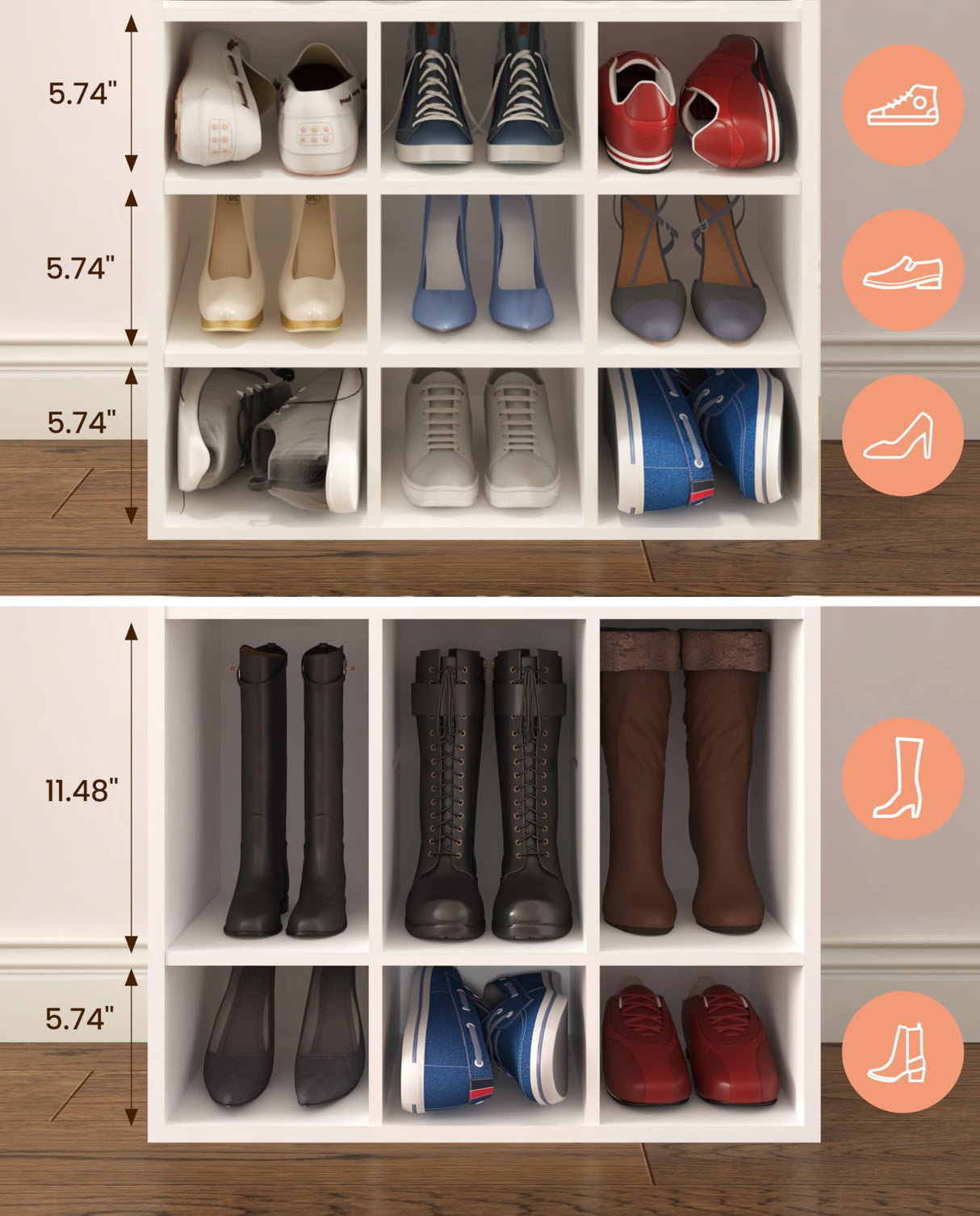 HAIOOU Shoe Cubby, 9-Cube Stackable Wood Shoe Rack Organizer 5-Tier Freestanding Wooden Shoe Stand with 2 Storage Shelf for 10-15 Pairs, Ideal for Apartment, Entryway, Closet Organization - White HAIOOU