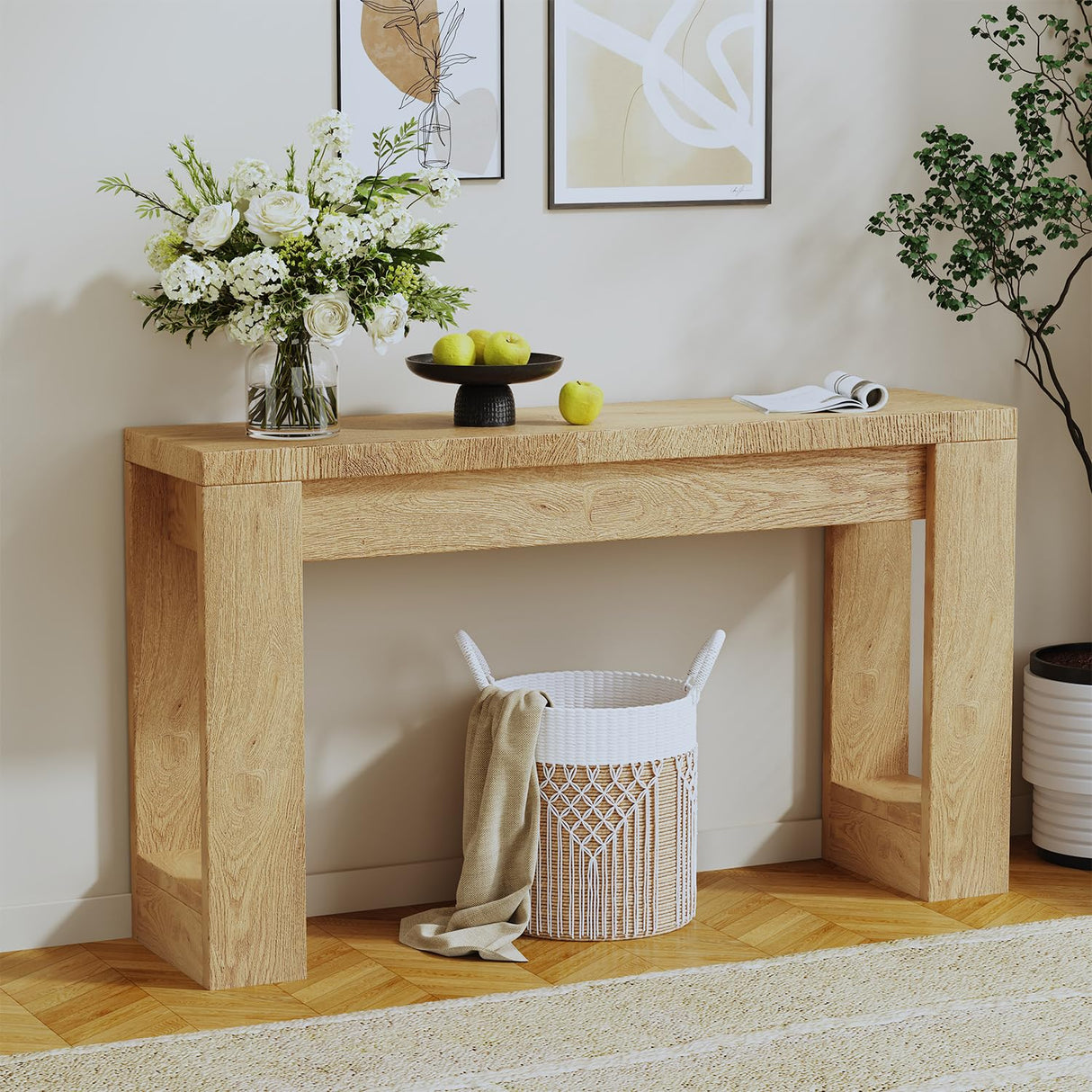 DRAWERHOM Console Table, Farmhouse Entryway Table with Thickened Base, Narrow Long Wood Sofa Table Behind Couch Table for Entrance, Hallway, Living Room DRAWERHOM