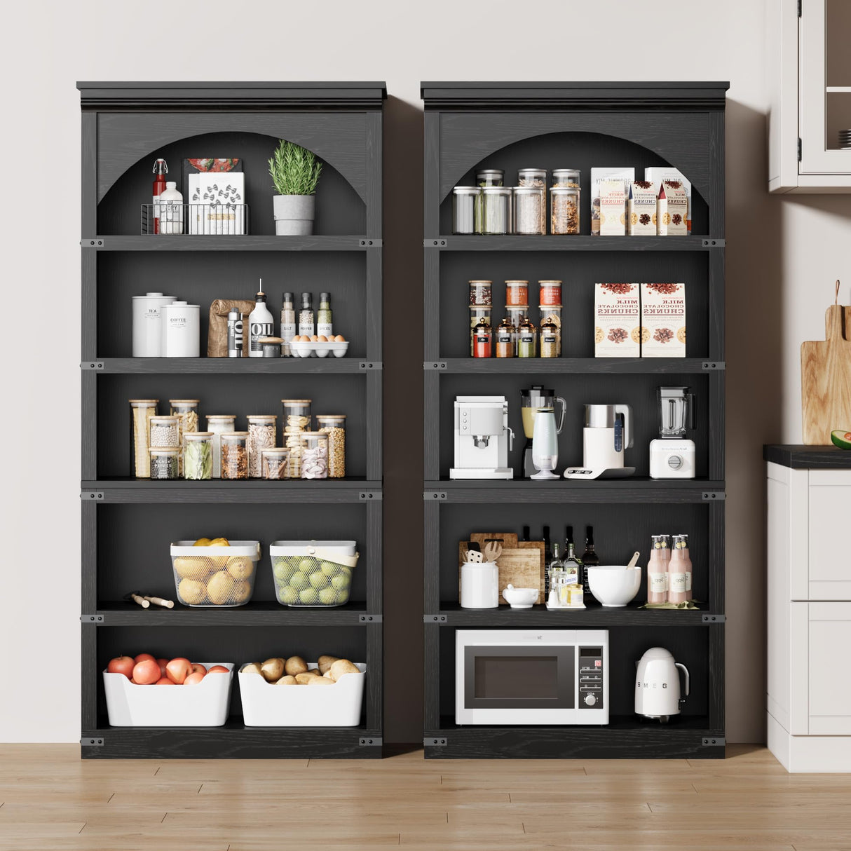 SLEKVERSA Farmhouse Arched Bookcase, 68.7" Tall Bookshelf w/Arche Design, Wooden Arch Bookshelf with Wooden Base, 5 Tier Bookshelves Rustic Vintage Book Shelf for Living Room Office Library (Blcak) SLEKVERSA