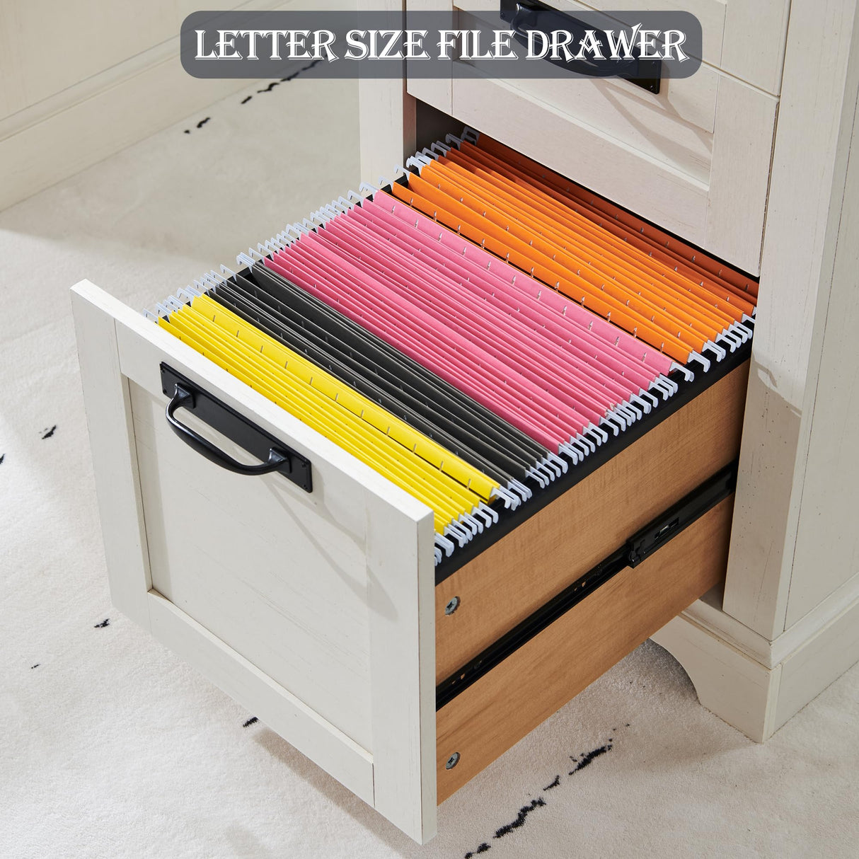 RedLemon 60" Farmhouse Desk with Hutch, Wood Home Office Executive Desk with Drawer, Charging Station, Keyboard Tray, File Drawer, Storage Cabinet, Rustic Writing Computer Desk (Antique White) RedLemon