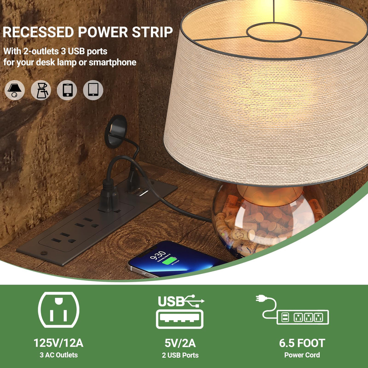 Hyomdeck 67-Inch Tall LED Corner Shelf with Charging Station - 5-Tier Rustic Brown Bookcase for Living Room, Kitchen, or Home Office Hyomdeck