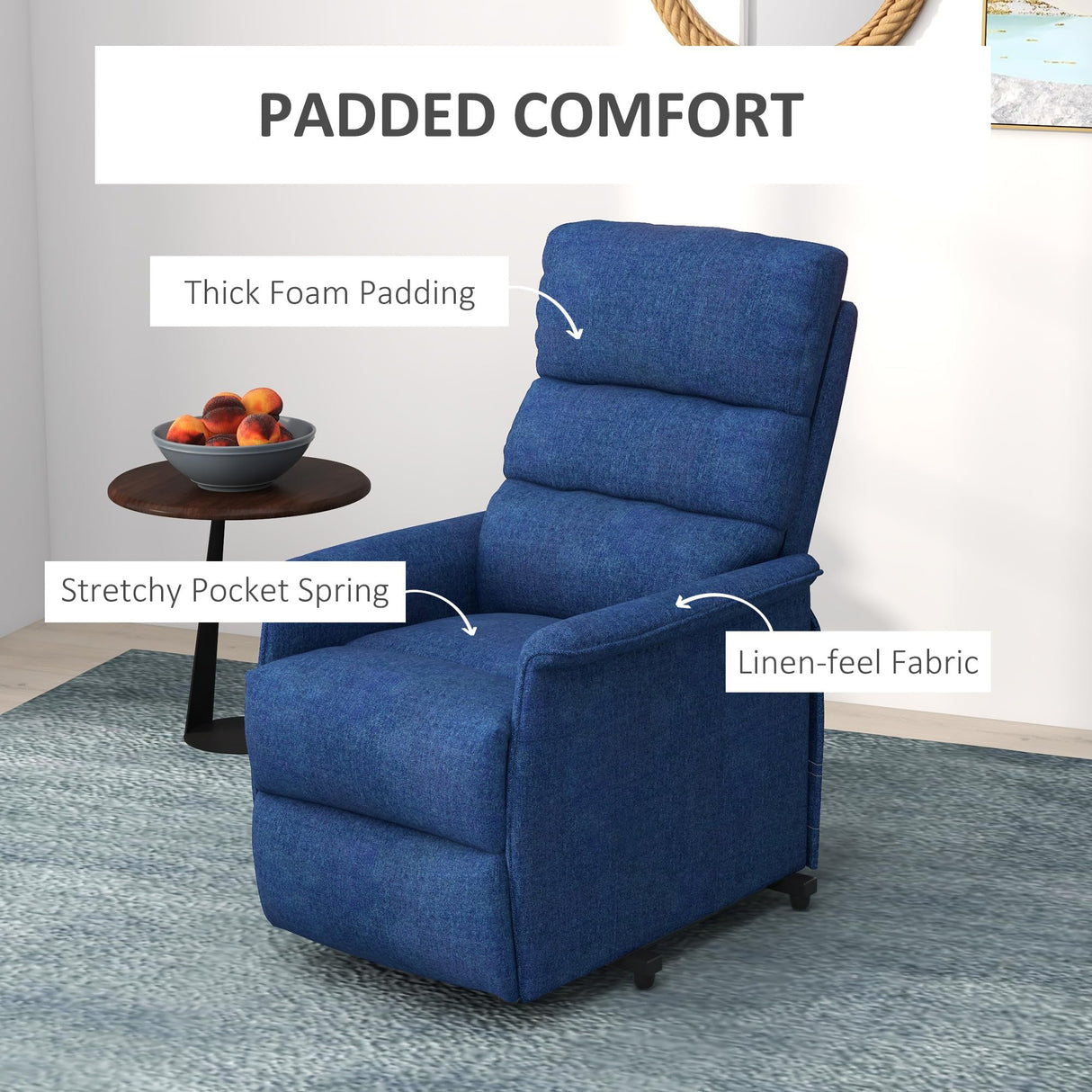 HOMCOM Power Lift Recliner Chair for Elderly, Easy Assembly, Fabric Lift Chair for Adults, Recliner Sofa with Remote Control, Side Pockets for Living Room, Dark Blue HOMCOM