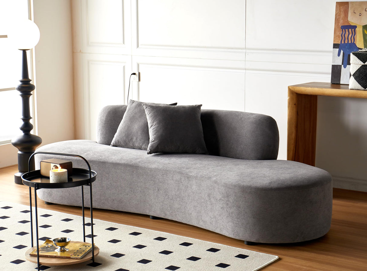 Container Furniture Direct 90" Curved Sofa with Throw Pillows, 4 Seater Luxury Velvet Couch with Half Moon Design and High-Density Foam, Ideal for Modern Living Room, Office & Apartment, Grey Container Furniture Direct