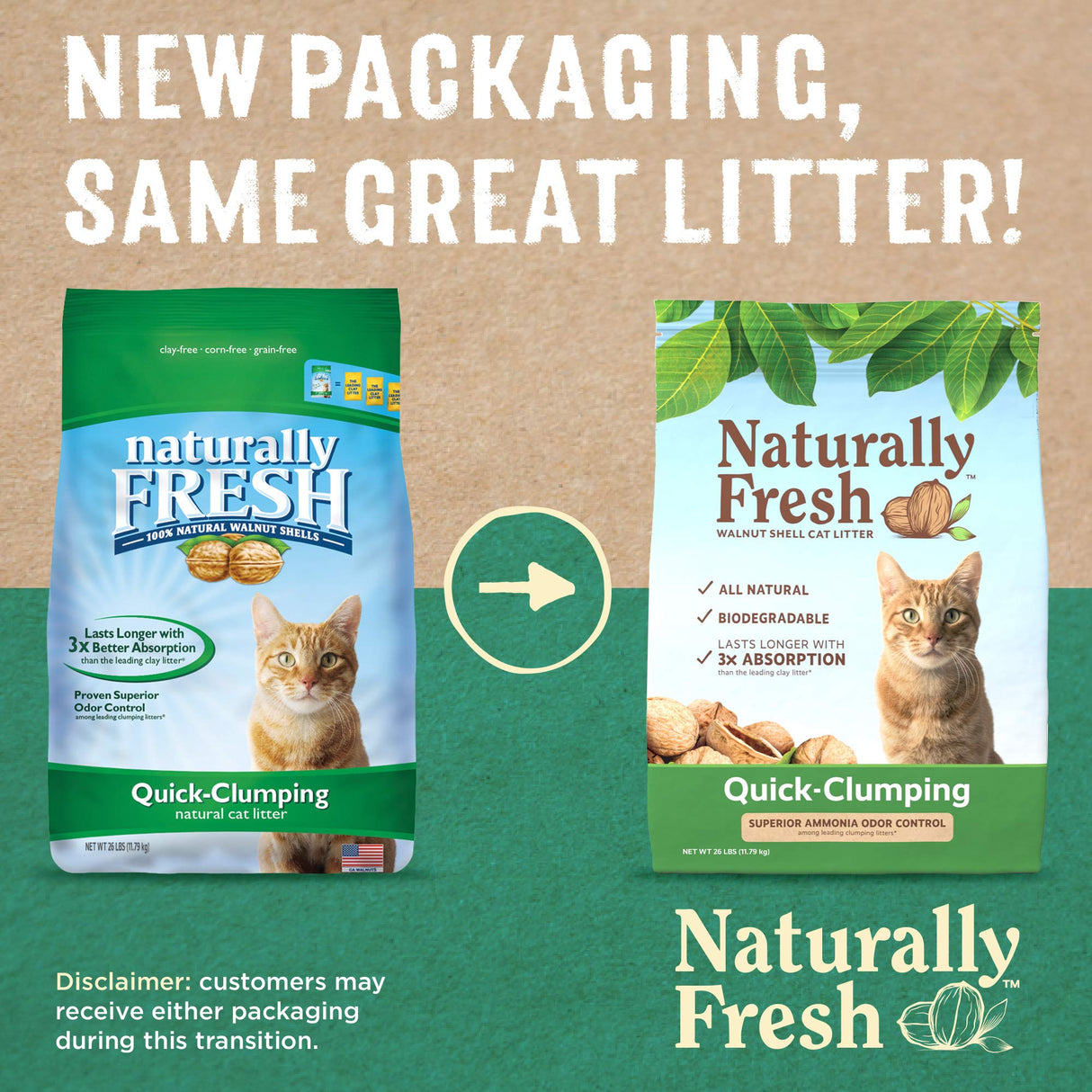 Naturally Fresh Cat Litter Made From Walnut Shells, 1-2 Cats, Unscented, Upcycled, Easy Scooping, Sustainable, 26 Lbs Naturally Fresh