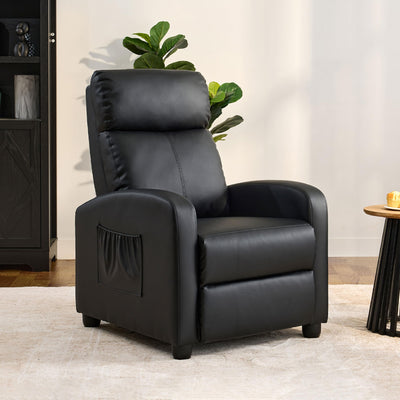 zzlay Leather Recliner Chair for Living Room, Modern Adjustable Home Theater Seating Single Sofa with Adjustable Backrest & Padded Armrests, Manual Push Back Armchair for Small Spaces,Black