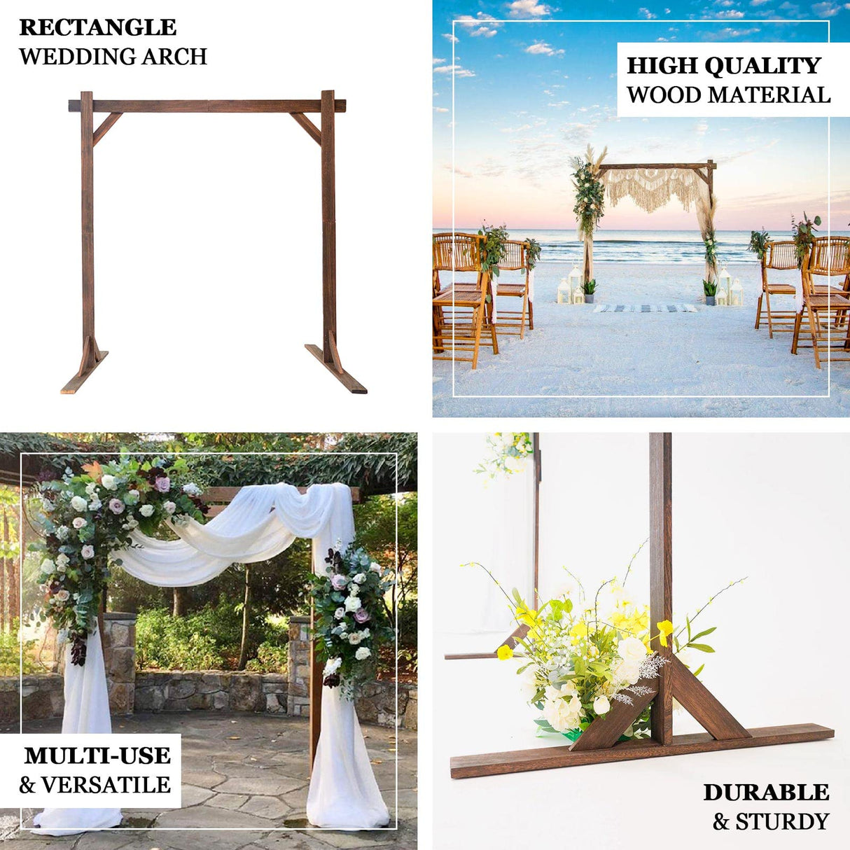 TABLECLOTHSFACTORY 7FT Rustic Square Wedding Arch Wooden Backdrop Stand, Wedding Ceremony Arch - Brown Tableclothsfactory