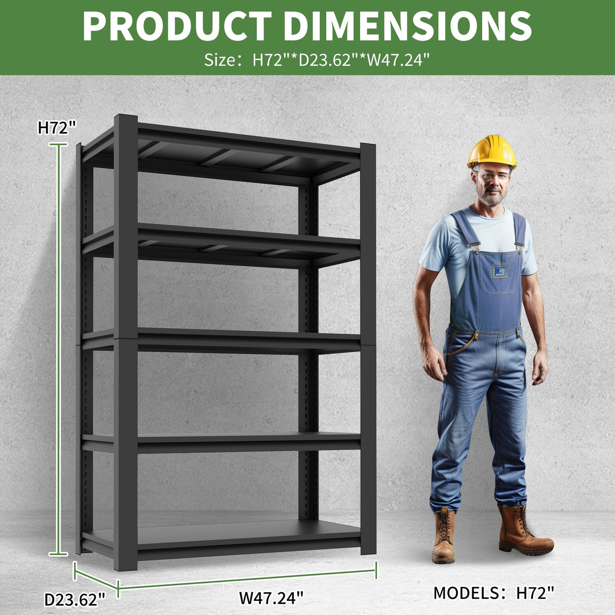 VIYET Heavy Duty 5 Tier Storage Shelves - 3000Lbs Capacity, Adjustable, Suitable for Warehouse, Basement, Workshop, 24"D x 48"W x 72"H, Black VIYET