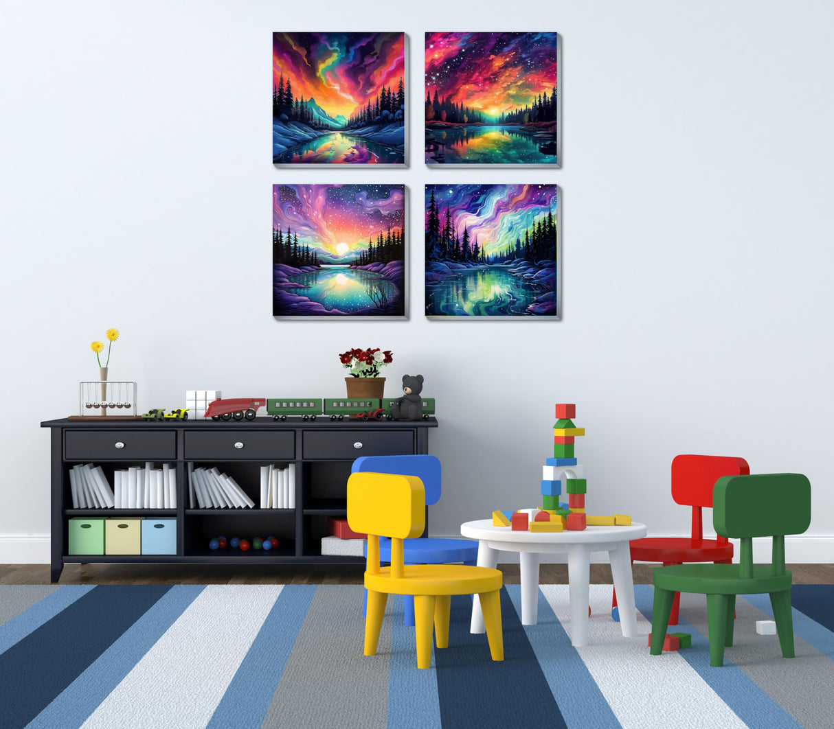 FQOVKYN 4 Pack Landscape Paint by Number for Adults Framed Canvas, DIY Aurora Arts and Crafts for Adults Beginner with Paint Brushes, Acrylic Paint Set for Home Wall Decor, 8 * 8 Inch FQOVKYN