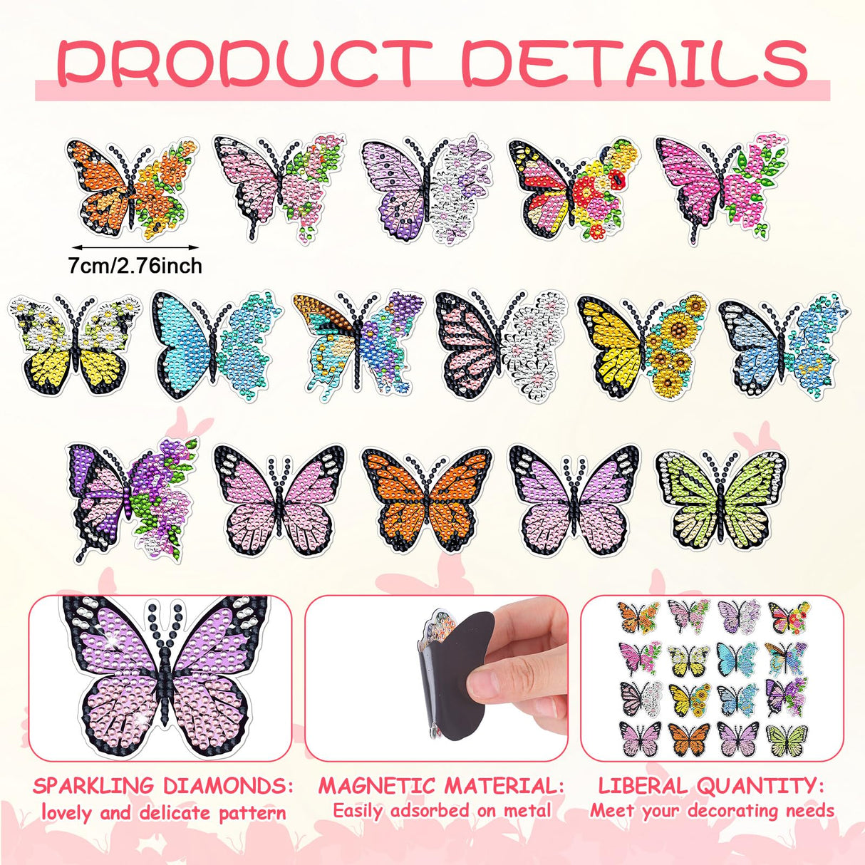 Umigy 16 Pcs Butterfly Diamond Art Magnets Kits for Refrigerator Butterfly Diamond Painting Magnets DIY Gem Art for Adults Beginners Crafts Home Fridge Decor Umigy