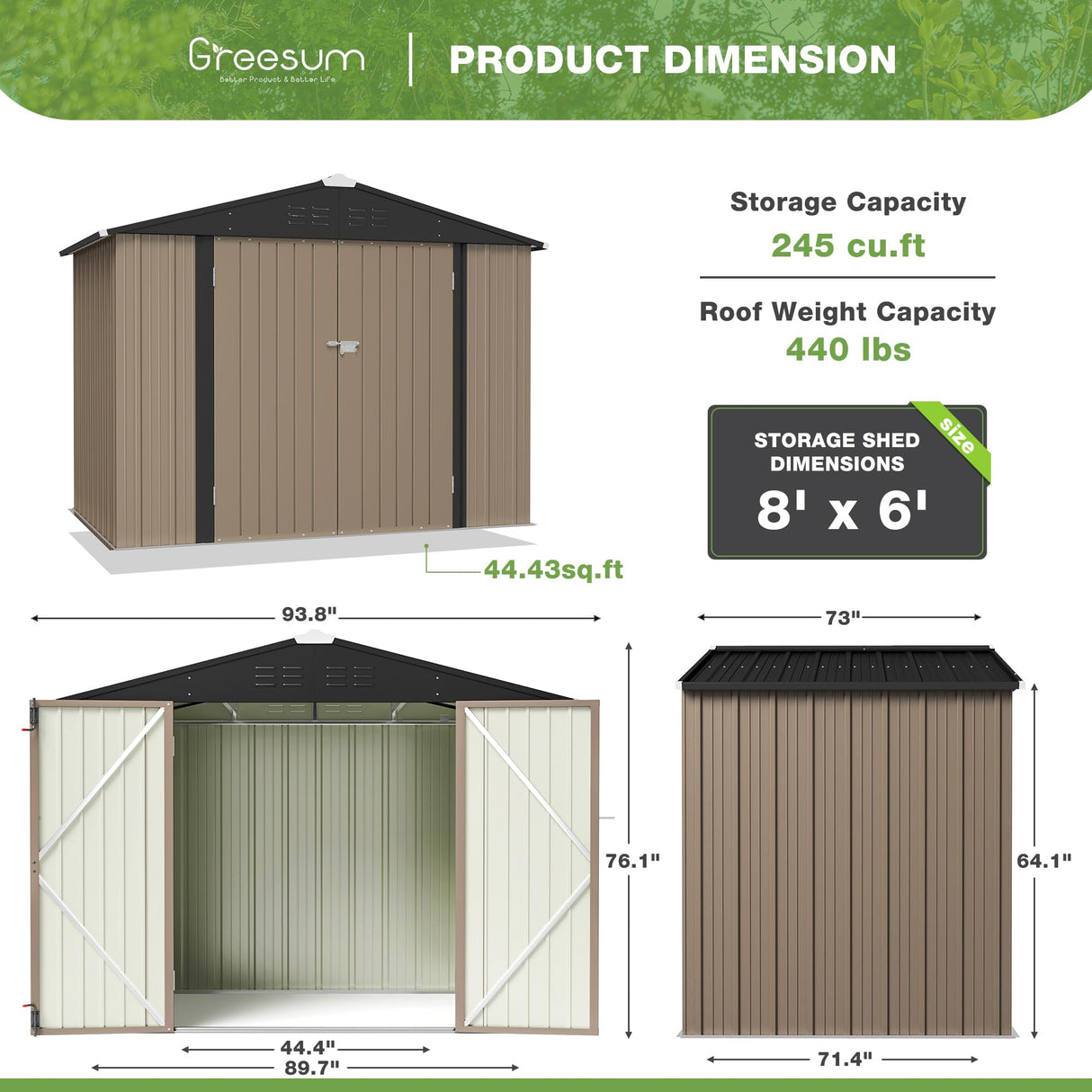 Greesum Outdoor Storage Shed 6 x 8 ft. Utility Tool Shed Metal Storage Garden Shed with Door & Lock for Patio Storage, Brown Greesum