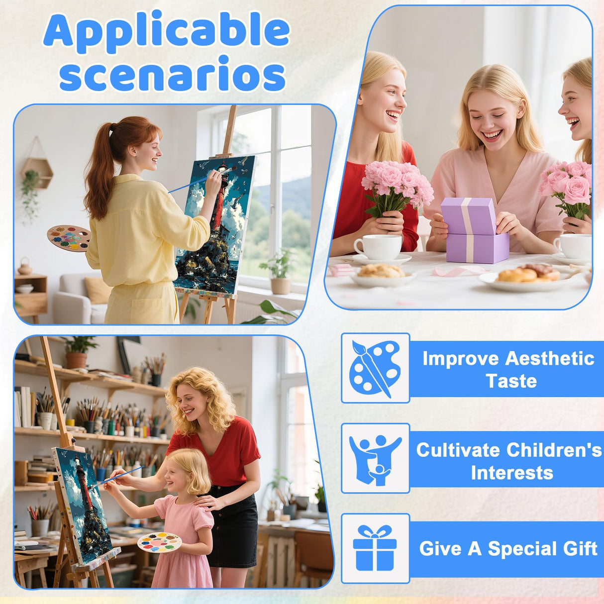 EMIEAUFG Creative Paint by Number Kit for Adults,Beacon in The Middle of The Ocean DIY Paint by Numbers Set for Home Decor and Gifting - 12x16 Inch EMIEAUFG