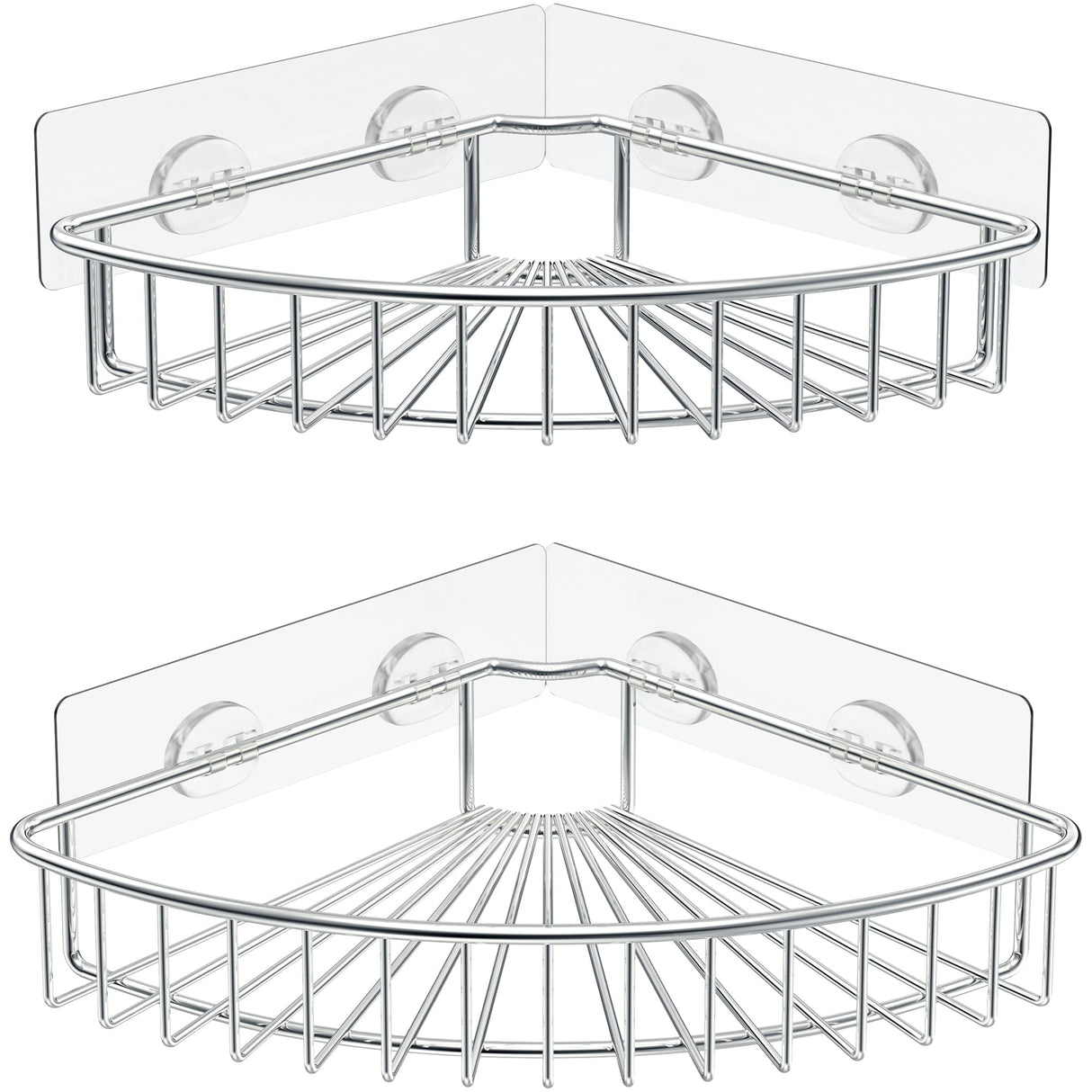 SMARTAKE 2-Pack Corner Shower Caddy, SUS304 Stainless Steel, Wall Mounted Bathroom Shelf with Adhesive, Storage Organizer for Toilet, Dorm and Kitchen (Silver) SMARTAKE
