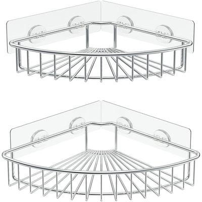 SMARTAKE 2-Pack Corner Shower Caddy, SUS304 Stainless Steel, Wall Mounted Bathroom Shelf with Adhesive, Storage Organizer for Toilet, Dorm and Kitchen (Silver)