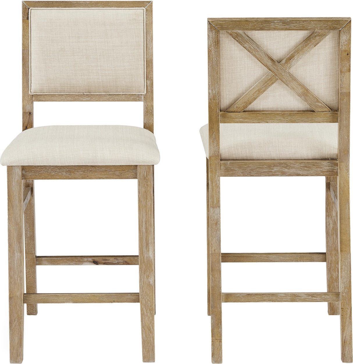 Crosley Furniture Joanna Farmhouse Upholstered Wood Counter Height Bar Stools Set of 2 for Kitchen Island, Rustic Brown/Creme Crosley Furniture