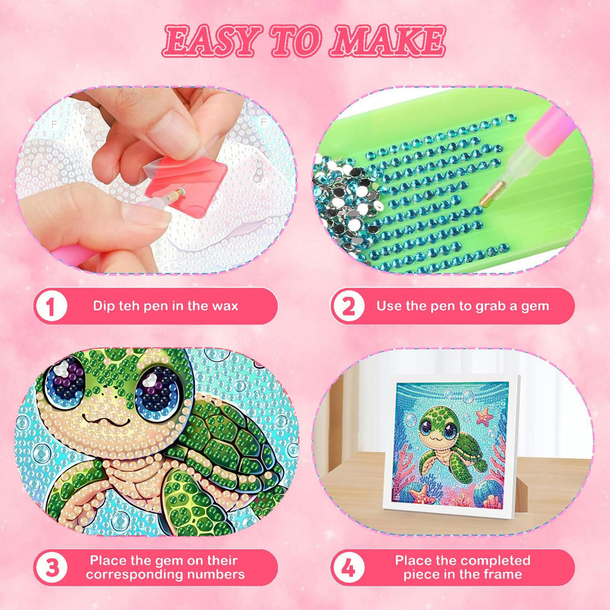 Sea Turtle Diamond Art Painting Kits for Kids with Frame, Turtle Diamond Art for Kids Ages 4-8-12 with Frame, Easy Small Cute Animal Gem Painting Kit for Gift Home Wall Decoration (7x7 inch) Arttoplus
