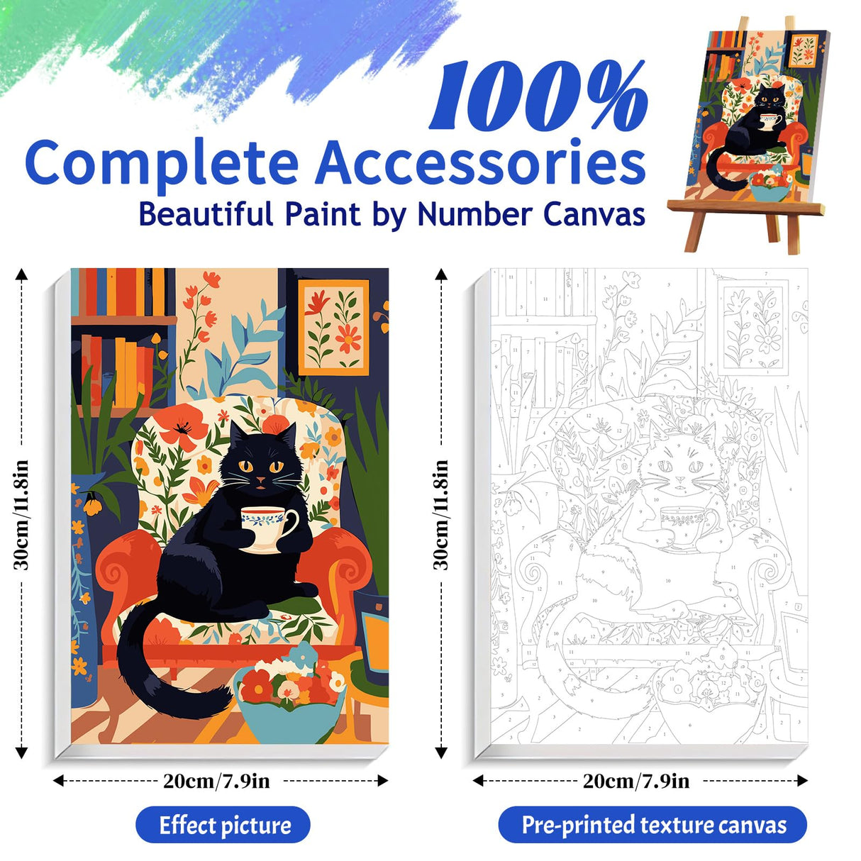 ZTOTZ Paint by Numbers Cat with Frame,Small Paint by Number Kits for Adults Cats,Black Cat Framed Paints- by -Number Kits Canvas 8x12inch for Home Wall Decor(Coffee Kitty) ZTOTZ