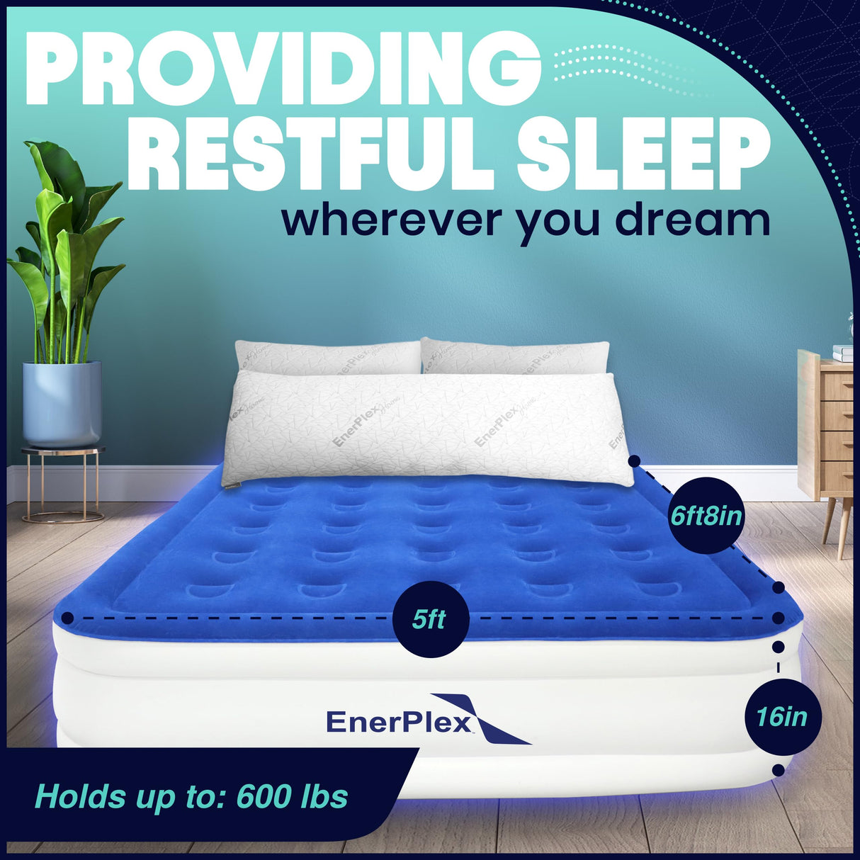 EnerPlex Queen Air Mattress with Built-in Pump - 16 Inch Double Height Inflatable Mattress for Camping, Home & Portable Travel - Durable Blow Up Bed with Dual Pump - Easy to Inflate/Quick Set Up EnerPlex