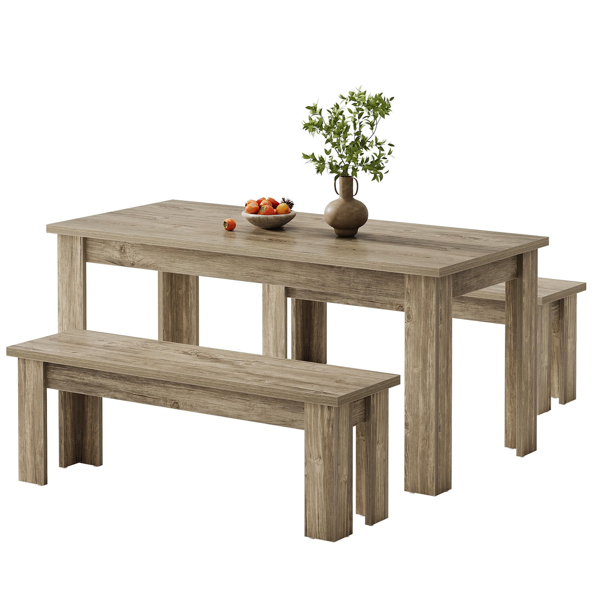 Tribesigns Dining Table Set for 6, 55.1-Inch Rectangle Kitchen Table with 2 Benches, 3-Piece Wooden Dining Room Table Set for Kitchen Tribesigns