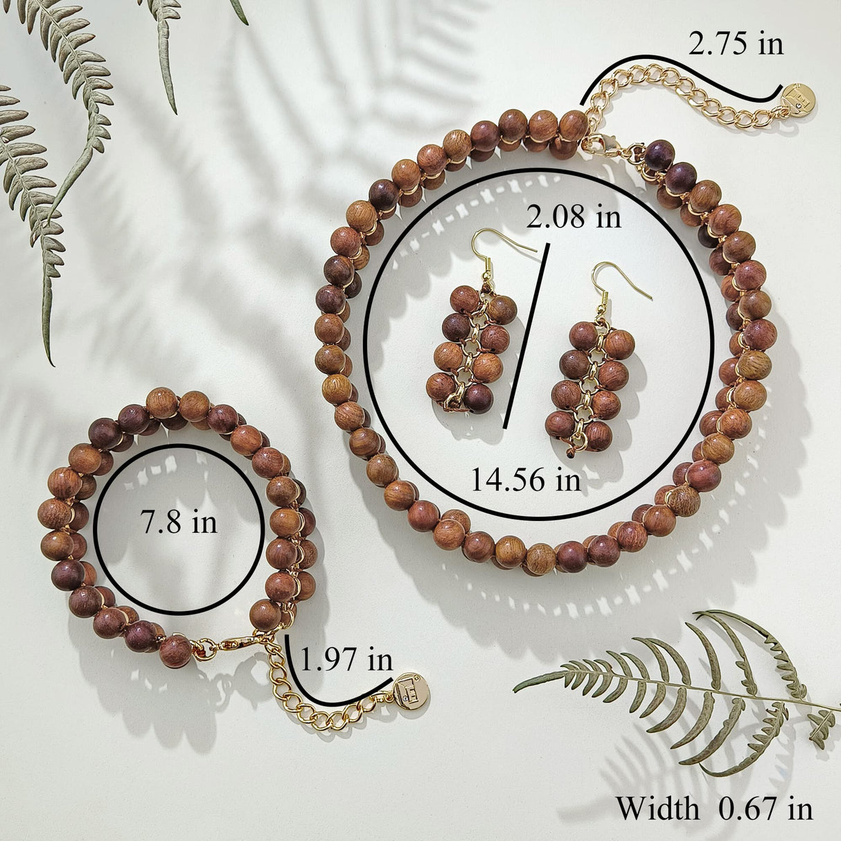 Firstmeet Wood Beads Layer Statement Necklace Choker Bracelet Earrings Vintage Jewelry Set for Women Girls (XL-1203-Wood Set) Firstmeet