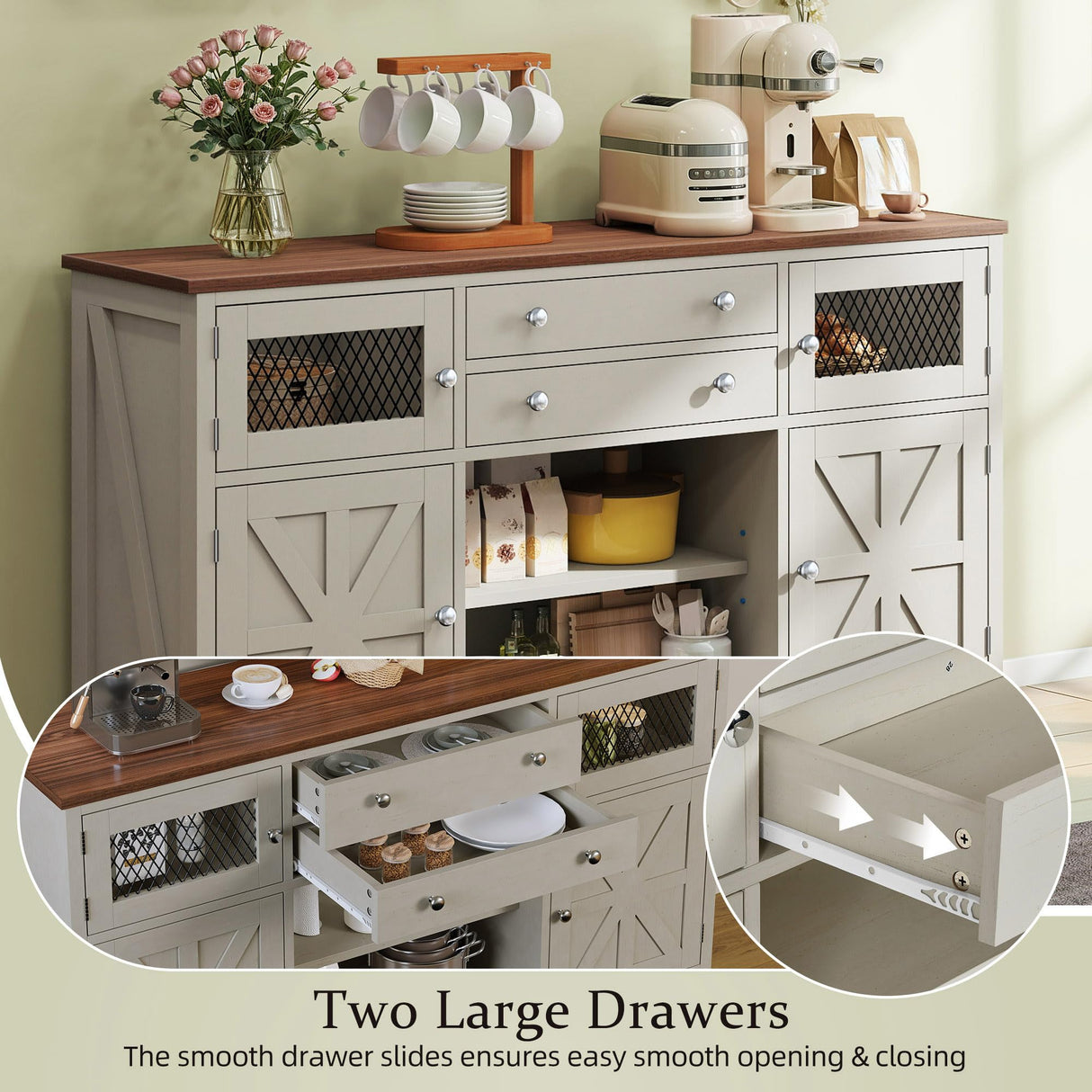 YITAHOME Farmhouse TV Stand for 65/55 Inch Television, Entertainment Center Television Stand with Drawers & Door, 59" Media Console TV Cabinet for Living Room, Antique White YITAHOME