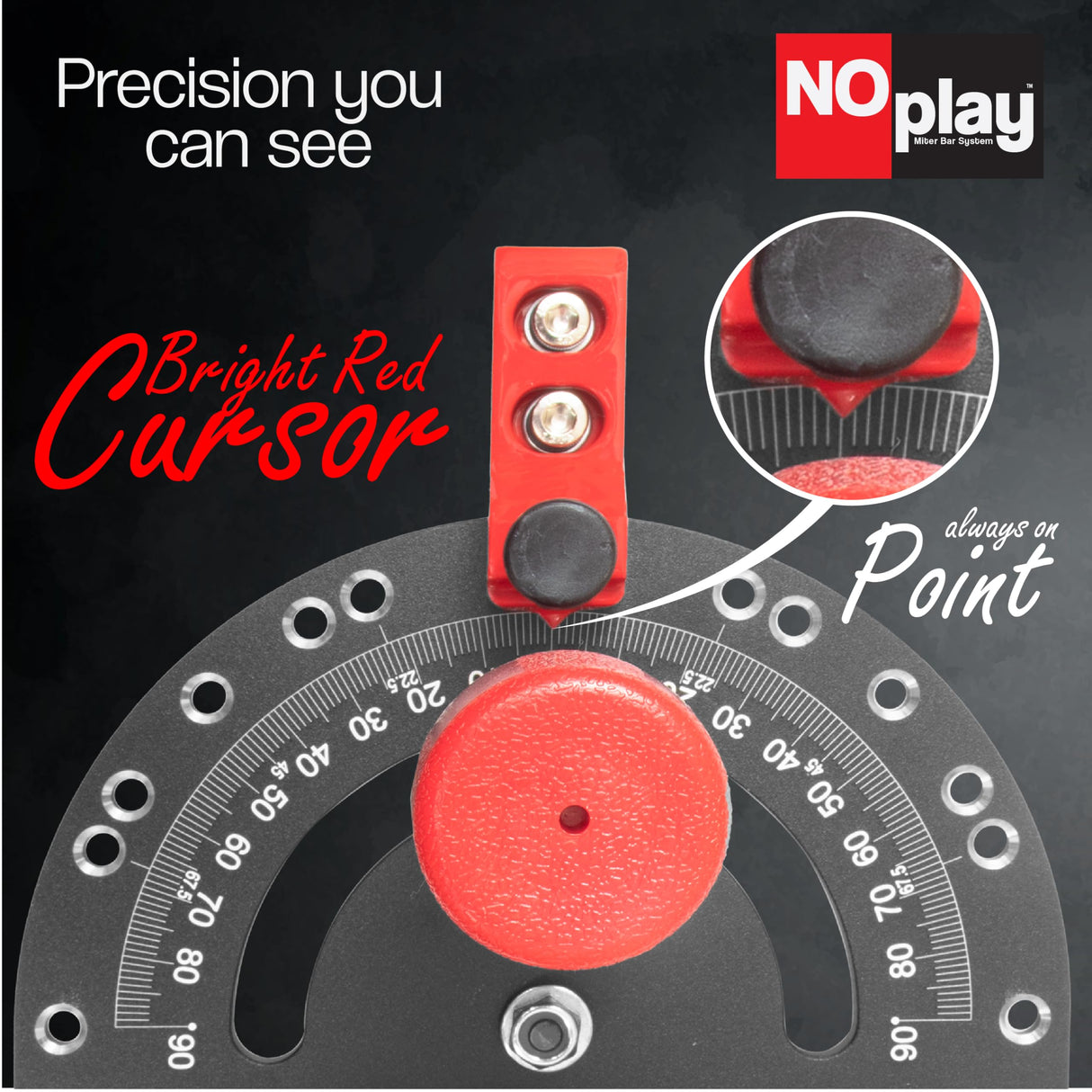 Fulton Miter Gauge 2000 SE Featuring NoPlay Expandable Glides • Steel Miter Bar Bar • Fits into a 3/4” x 3/8” Miter Slot • UHMW Slick Pad • Protractor Style Head with 13 Positive Stops Fulton