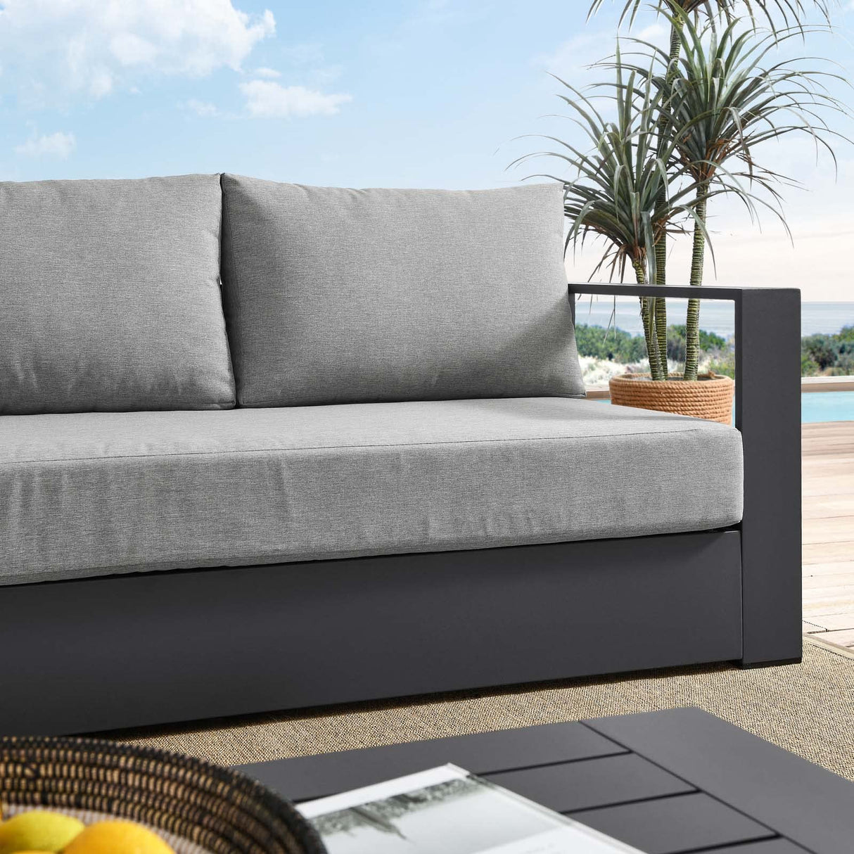 Modway Tahoe Aluminum Outdoor Patio Sofa in Gray Gray Modway