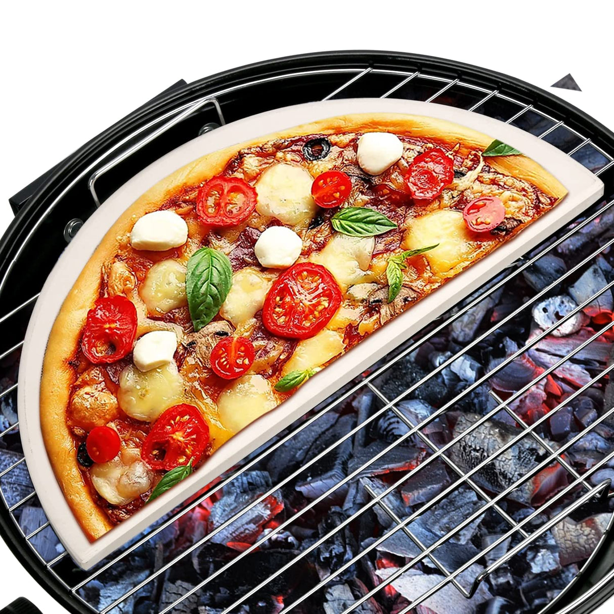 Half Moon Baking Stone Pizza Baking Stone for Big Green Egg XL, 2Pack 19.7" Cooking Stone Ceramic for Kamado Joe Big Joe II, for Primo Oval XL, for Vision Grills XL,forCharGriller Akorn Kamado Kooker Burly grill