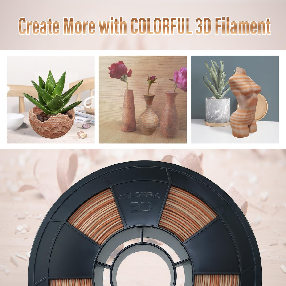 COLORFUL Wood Grain PLA 3D Printer Filament 1.75mm, Dual Color Filament with 20% Wood Fiber, 3D Printing PLA Filament Wood Grain Filament, 1kg Spool (2.2 lbs),Dimensional Accuracy +/- 0.05 mm colorful