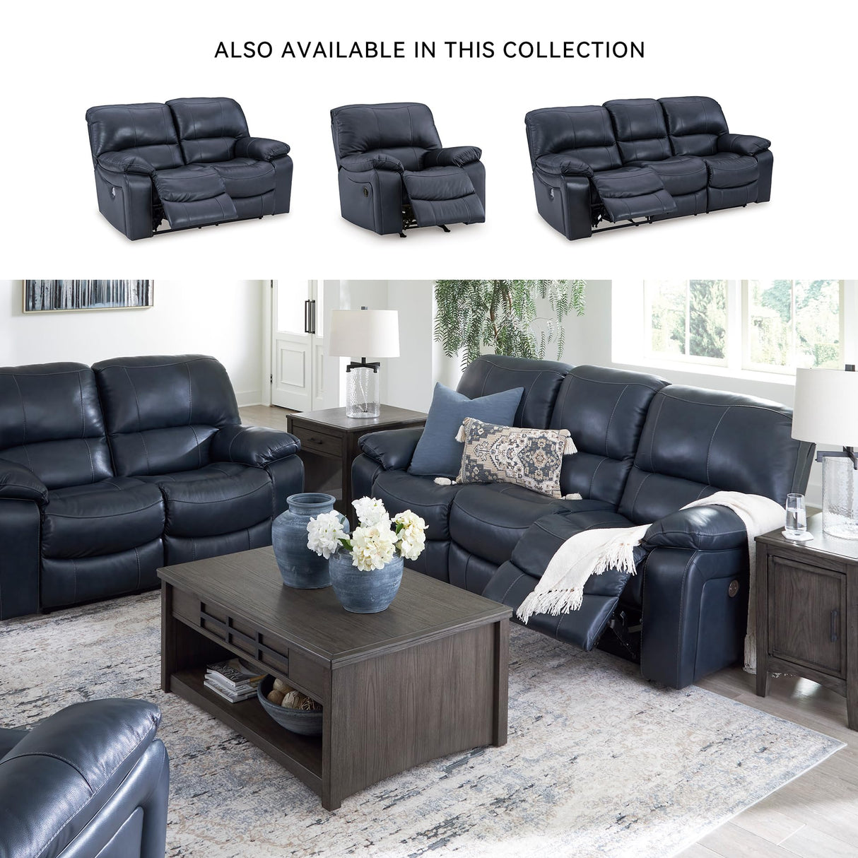 Signature Design by Ashley Leesworth Modern Power Reclining Loveseat with USB Charging Ports, Blue Signature Design by Ashley