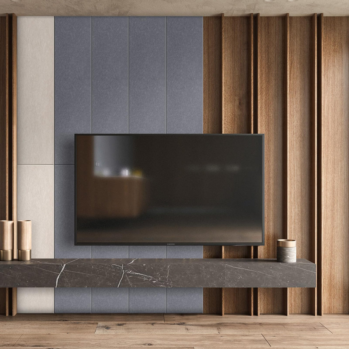 DrKlang 6 Pack Acoustic Panels, 47.2" x 11.8" Decorative Felt Wall Tiles, Wall and Ceiling Acoustical Treatment Tiles, Great to Reduce Echo and Noise for Home and Office - African Grey DrKlang