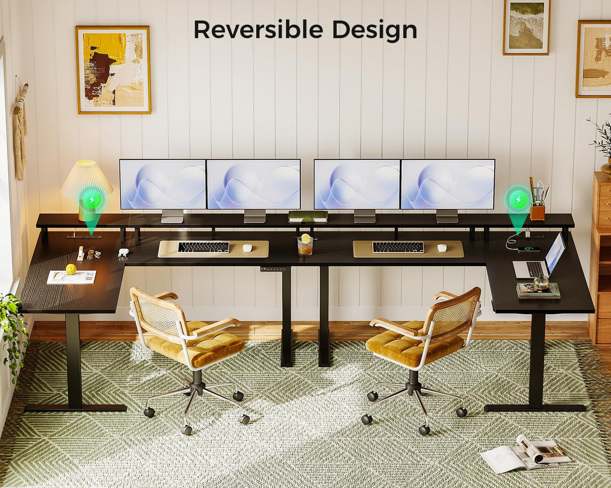 AODK Electric L Shaped Standing Desk with Monitor Stand, 59 Inch Height Adjustable Corner Desk with Power Outlets, Large Sit Stand Table, Reversible Computer Desk for Home, Office, Black AODK