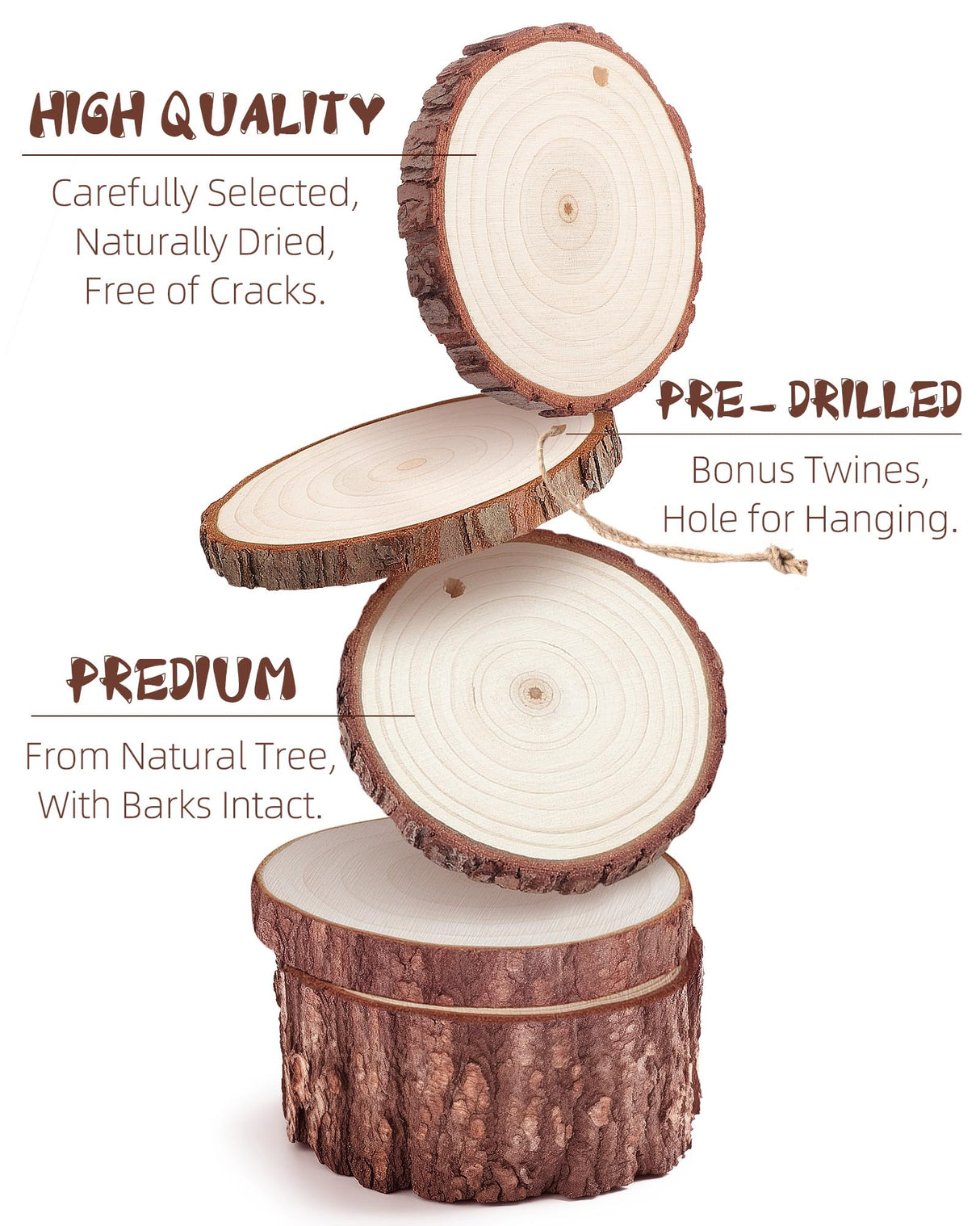 Travlog Unfinished Wood Slices with Hole, Natural Wooden Circles with Bark for DIY Crafts, Home Decor, Christmas Ornaments (30Pcs, 3.5-4 Inch) Travlog