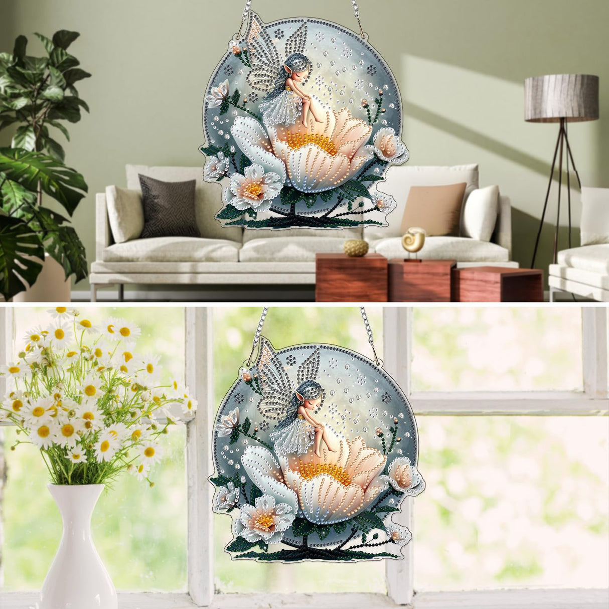 MXJSUA Moon Flower Fairy Special Shaped Hanging Diamond Painting Art Kits for Adults, Crystal Rhinestone Acrylic Gem Art Pendant Ornaments Kit for Home Decor and Gift 7.87 * 7.87 Inch MXJSUA