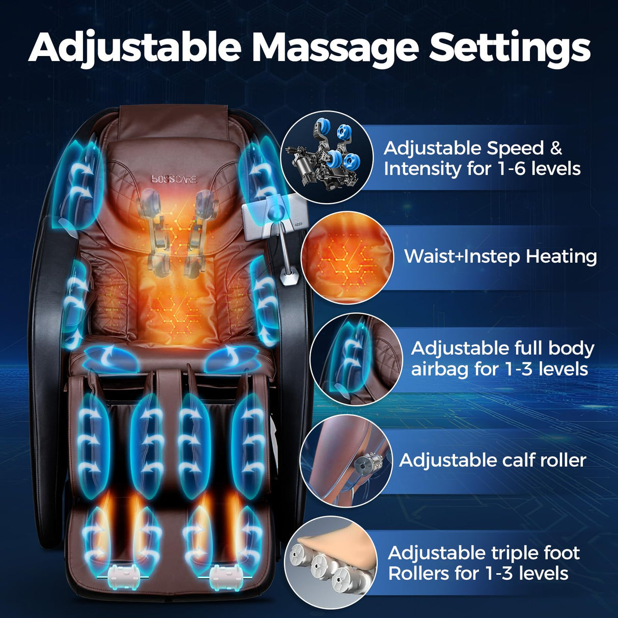 BOSSCARE 4D Massage Chair Full Body 2025 Zero Gravity SL Track Messager Recliner - Shiatsu Heat Massaging Chairs for Office Home - Heating Back Foot AI APP Body Scanning BOSSCARE