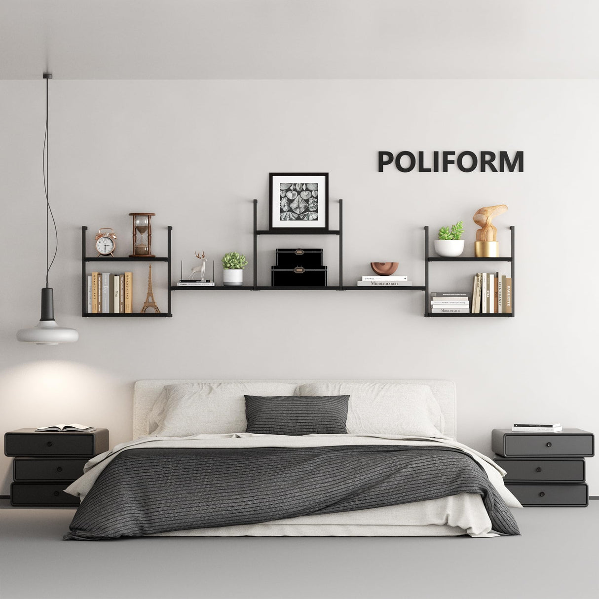 DEMEGA Wall Mounted Bookshelves, 80″ Floating Shelves for Wall, 8-Tier Wooden Hanging Bookshelf, Easy Installation Book Organizer for Home Office, Living Room, and Bedroom DEMEGA