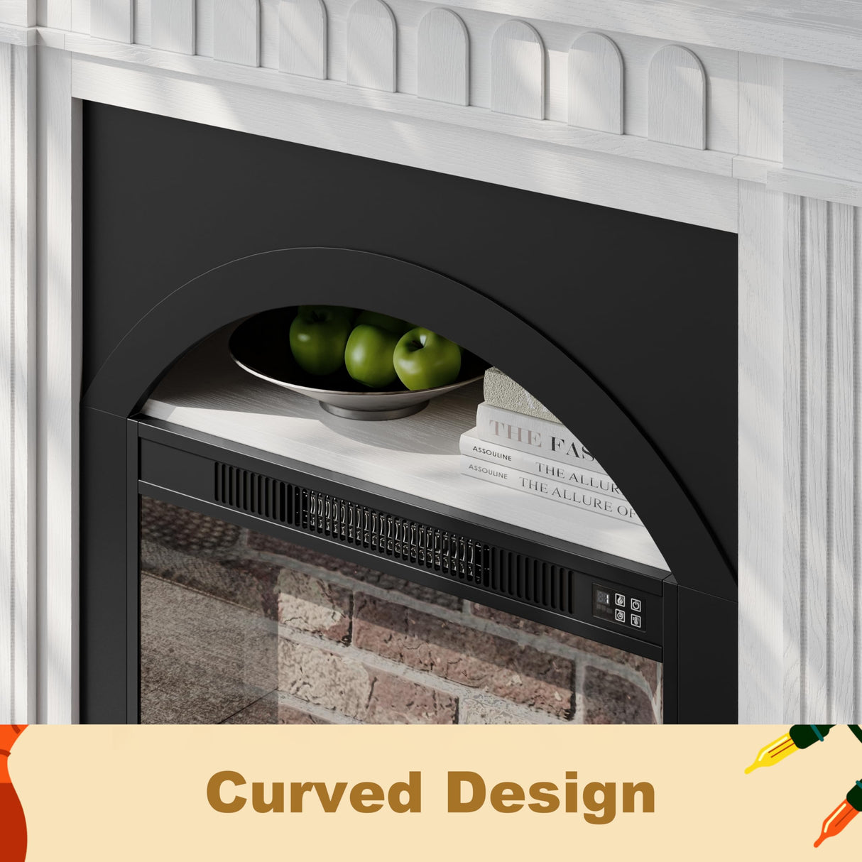 Electric Fireplace with Mantel - 44" Fireplace Mantel, Electric Fireplace TV Stand, Drawer Storage, Remote, 3D LED Flame, Adjustable Heat,Black SOLACE FURNITURE