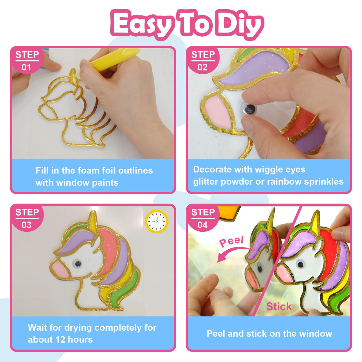 goldentime Create Your Own Fun Window Art Kit for Kids Ages 6+ Including 14 DIY Suncatchers with 10 Window Paints, Glitter & Googly Eyes âPerfect Kids Window Painting Craft Kit for DIY Window Art goldentime