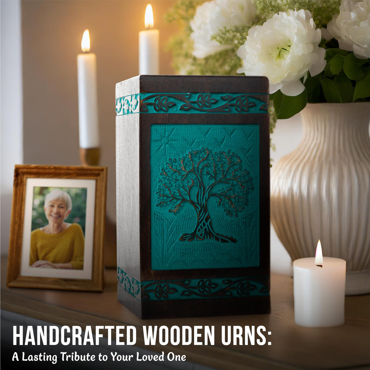 INTAJ Wooden Cremation urns for Human Ashes Adult Male Dad Female Large Tree of Life Urns Box for ashes and Casket Urn for Ashes Women Mother, Burial Funeral Memorial Urns for Ashes 250lbs INTAJ