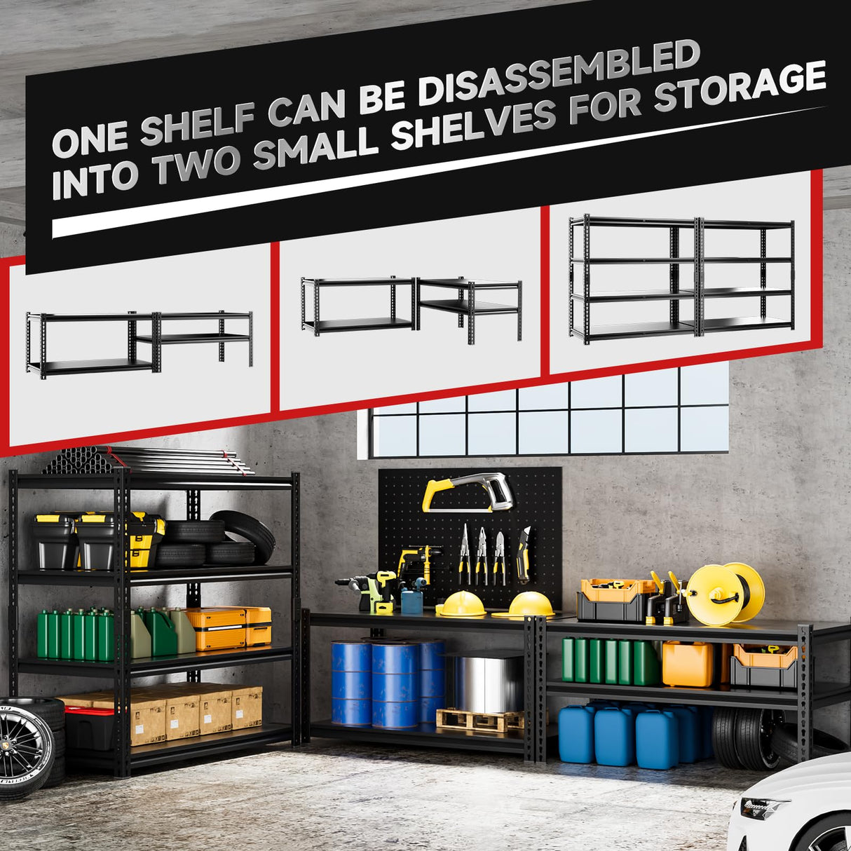 cynnda 4-Tier 40" W X 20" D X 60" H Storage Shelves 2500LBS Garage Shelving Metal Storage Shelf Adjustable Metal Racks with Shelves Heavy Duty Shelving Units and Storage Utility Shelf (Black) cynnda